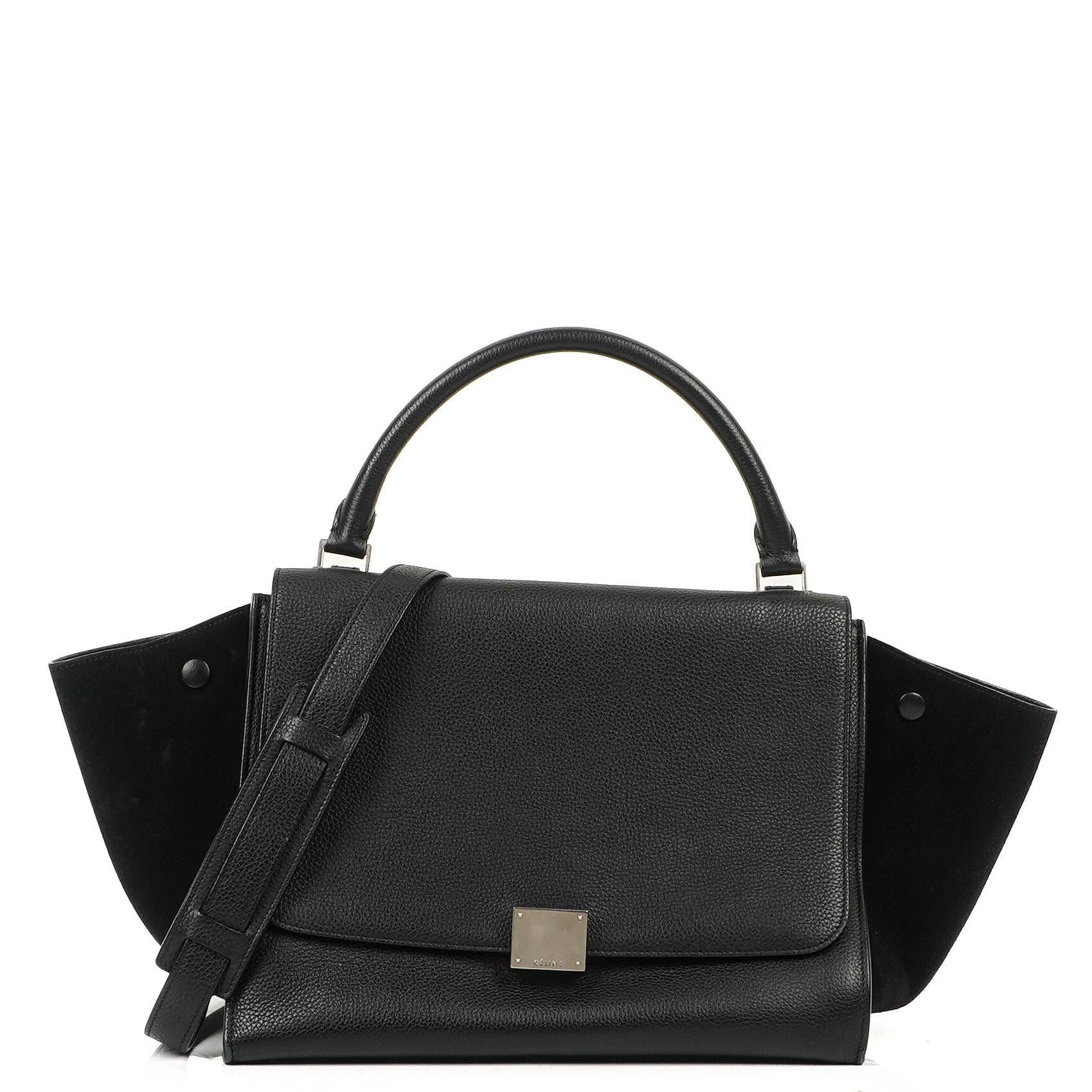 Celine Medium Trapeze Handtasche aus schwarzem Kalbsleder und Wildleder
