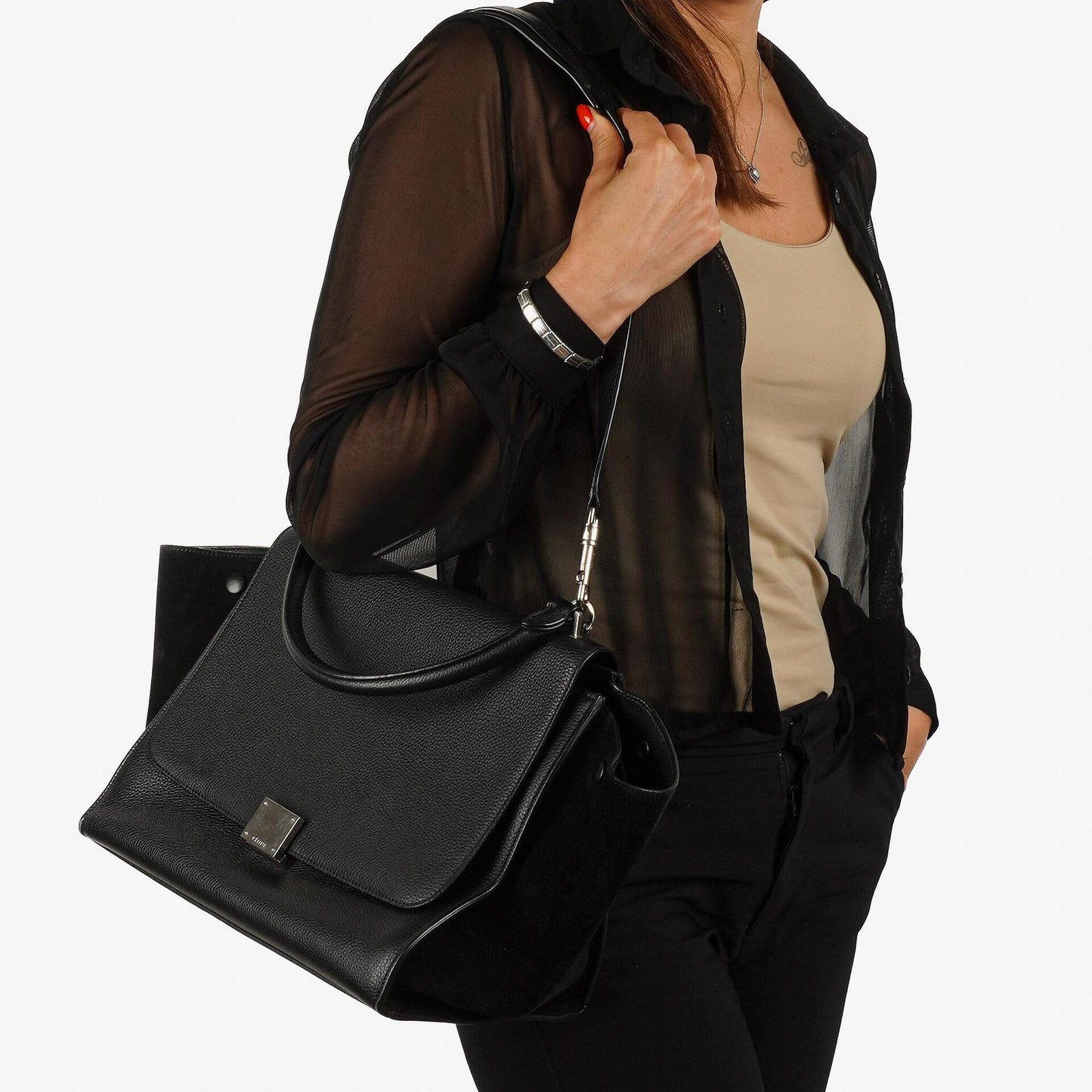 Celine Medium Trapeze Handtasche aus schwarzem Kalbsleder und Wildleder