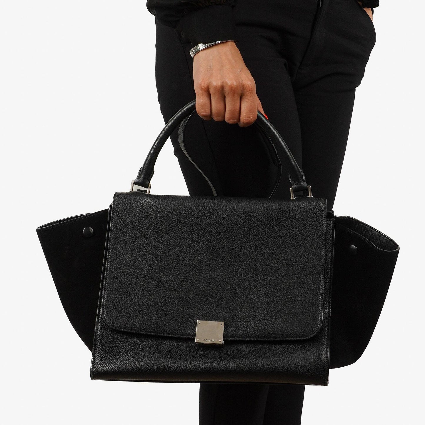 Celine Medium Trapeze Handtasche aus schwarzem Kalbsleder und Wildleder