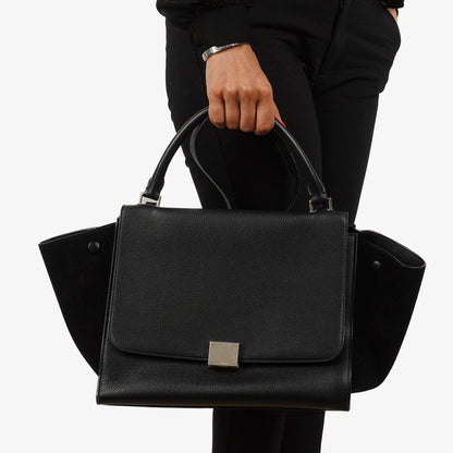 Celine Medium Trapeze Handtasche aus schwarzem Kalbsleder und Wildleder