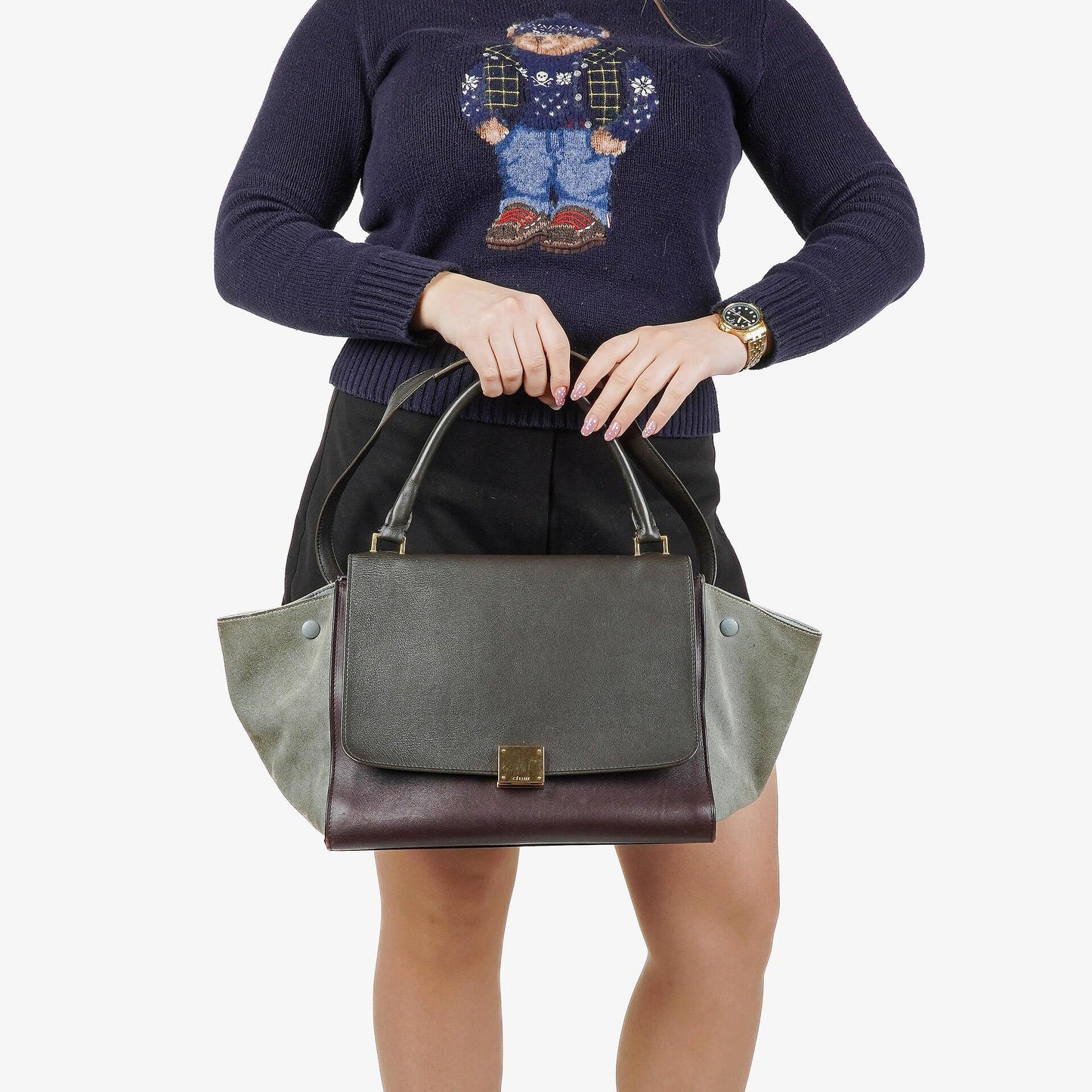 Celine Mittelgroße Trapez Souris Getrommeltes Mehrfarbiges Leder/Wildleder Tasche