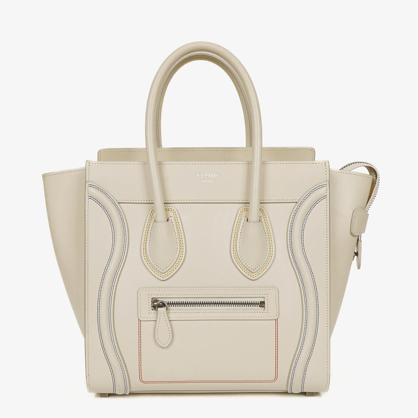 Celine Micro Luggage Handtasche aus cremefarbenem Kalbsleder mit mehrfarbigen Nähten
