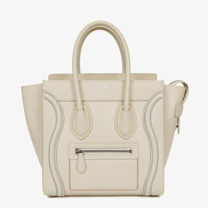 Celine Micro Luggage Handtasche aus cremefarbenem Kalbsleder mit mehrfarbigen Nähten