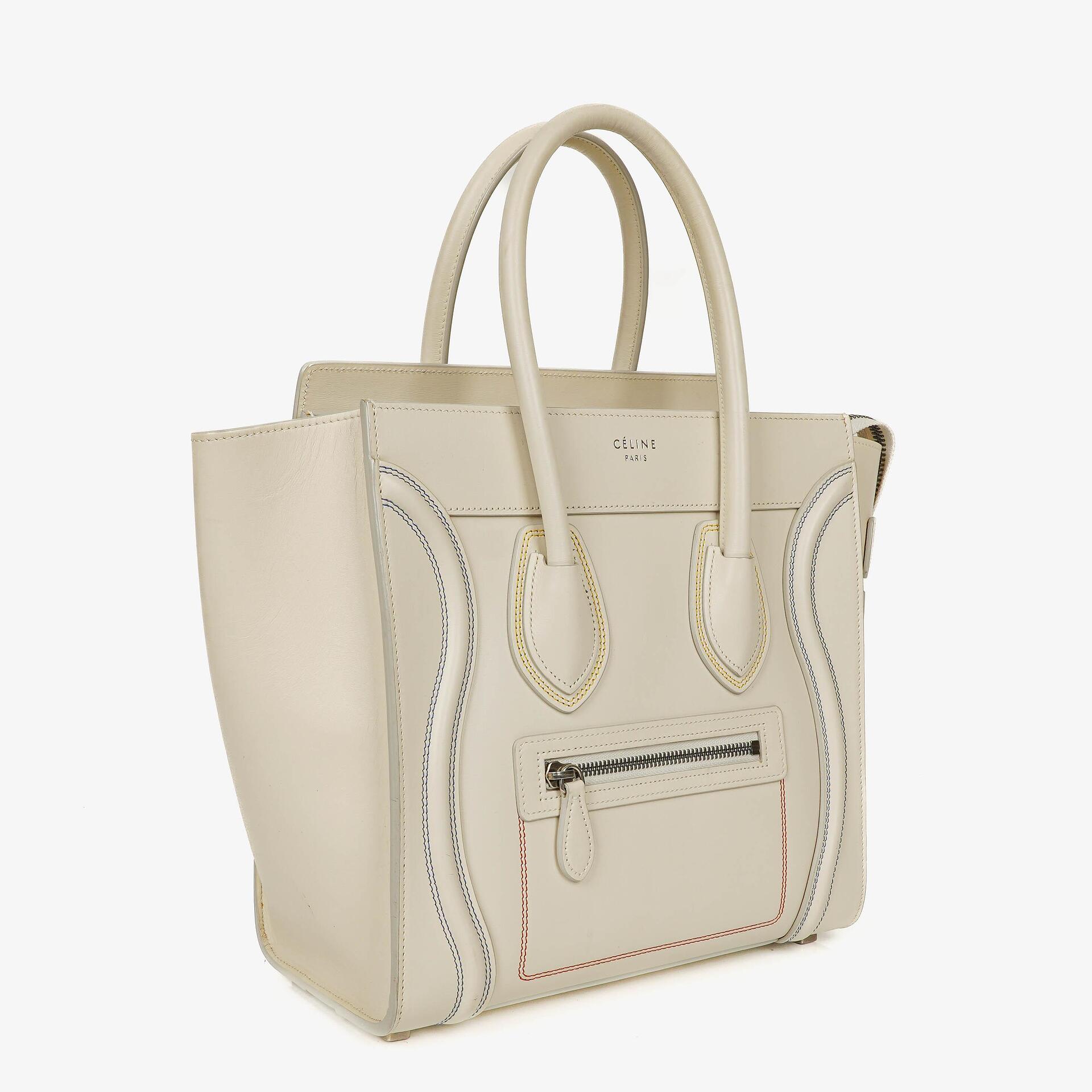 Celine Micro Luggage Handtasche aus cremefarbenem Kalbsleder mit mehrfarbigen Nähten