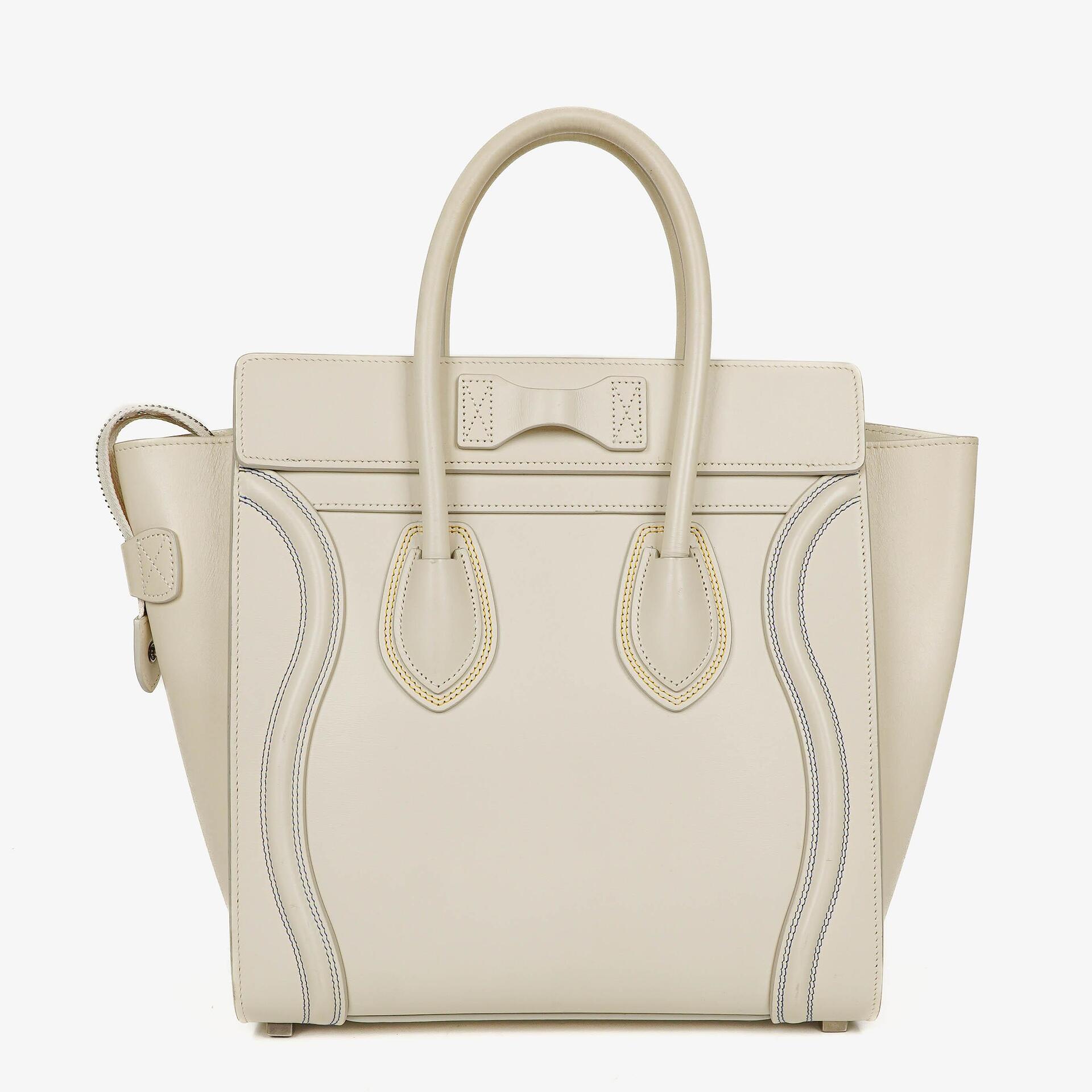 Celine Micro Luggage Handtasche aus cremefarbenem Kalbsleder mit mehrfarbigen Nähten