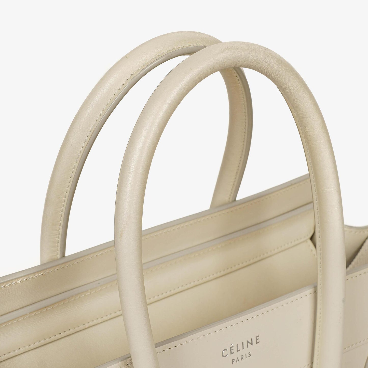 Celine Micro Luggage Handtasche aus cremefarbenem Kalbsleder mit mehrfarbigen Nähten