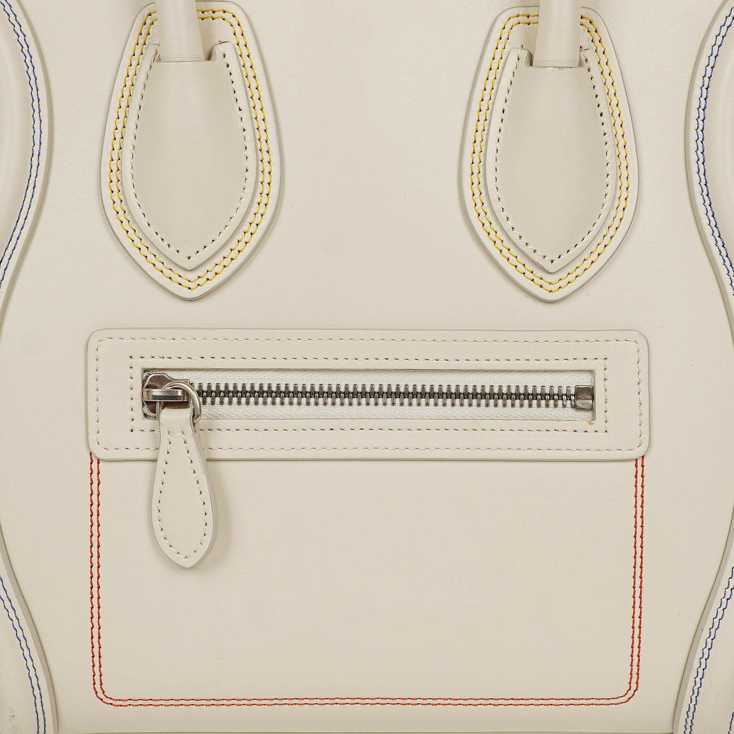 Celine Micro Luggage Handtasche aus cremefarbenem Kalbsleder mit mehrfarbigen Nähten