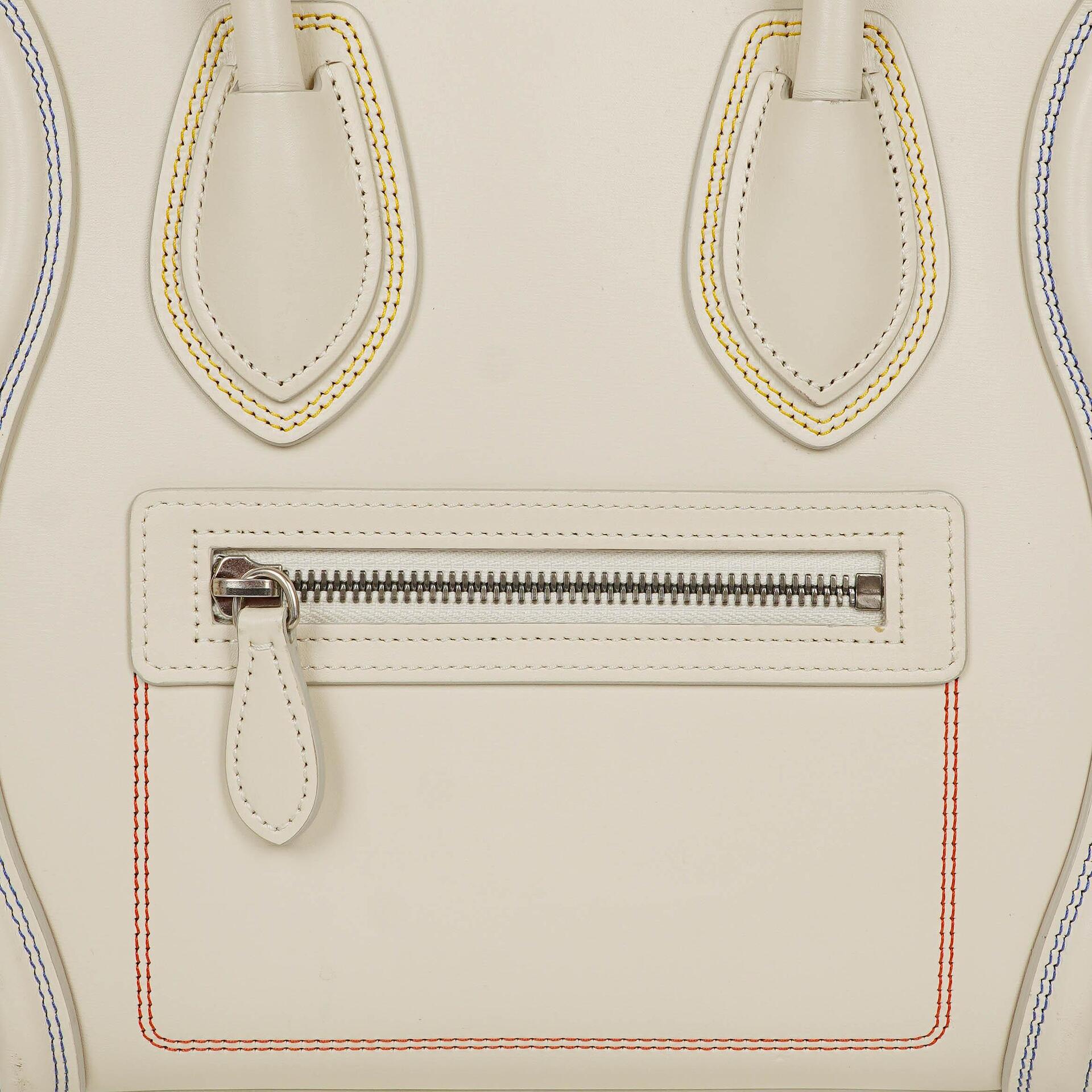 Celine Micro Luggage Handtasche aus cremefarbenem Kalbsleder mit mehrfarbigen Nähten