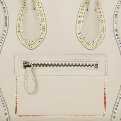 Celine Micro Luggage Handtasche aus cremefarbenem Kalbsleder mit mehrfarbigen Nähten
