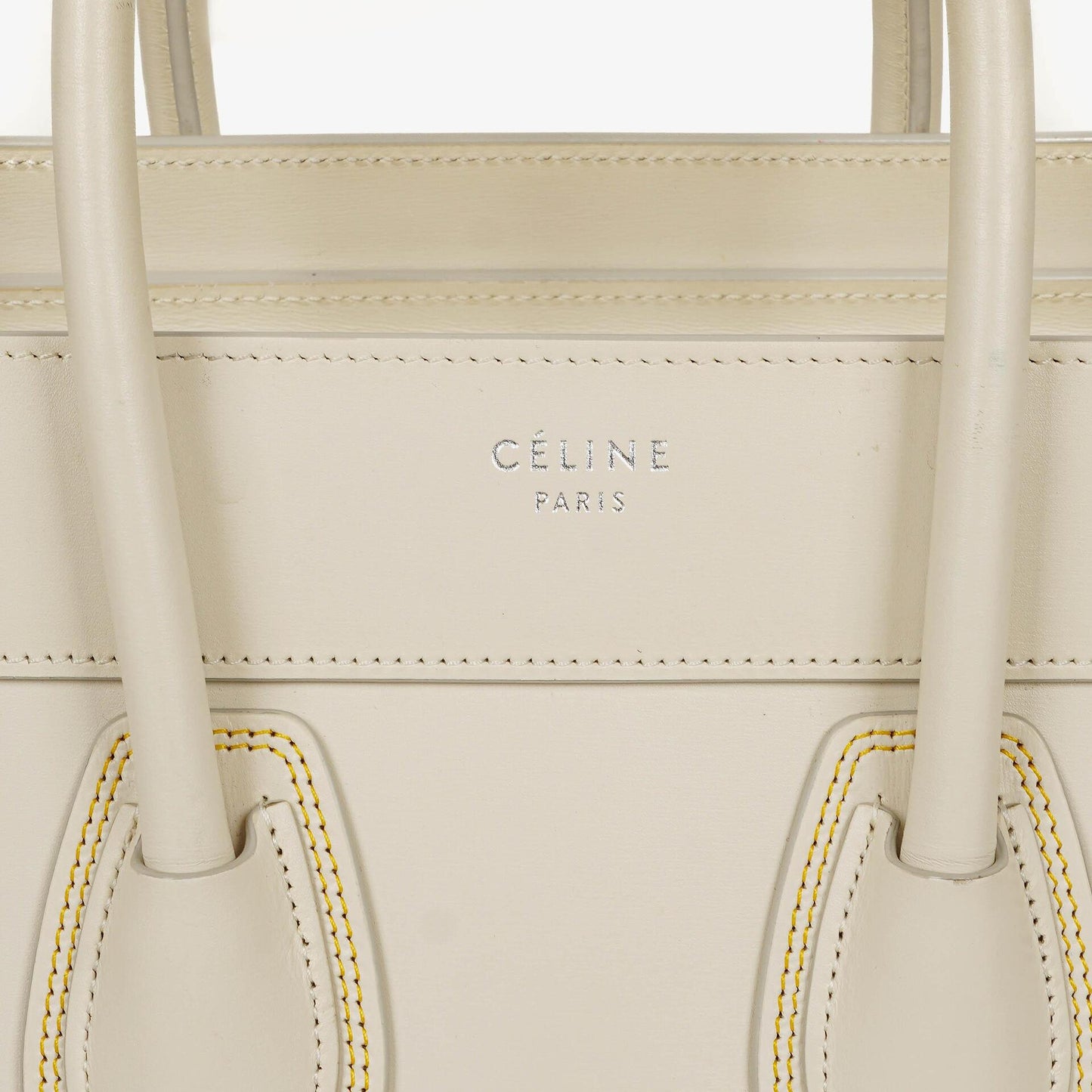 Celine Micro Luggage Handtasche aus cremefarbenem Kalbsleder mit mehrfarbigen Nähten