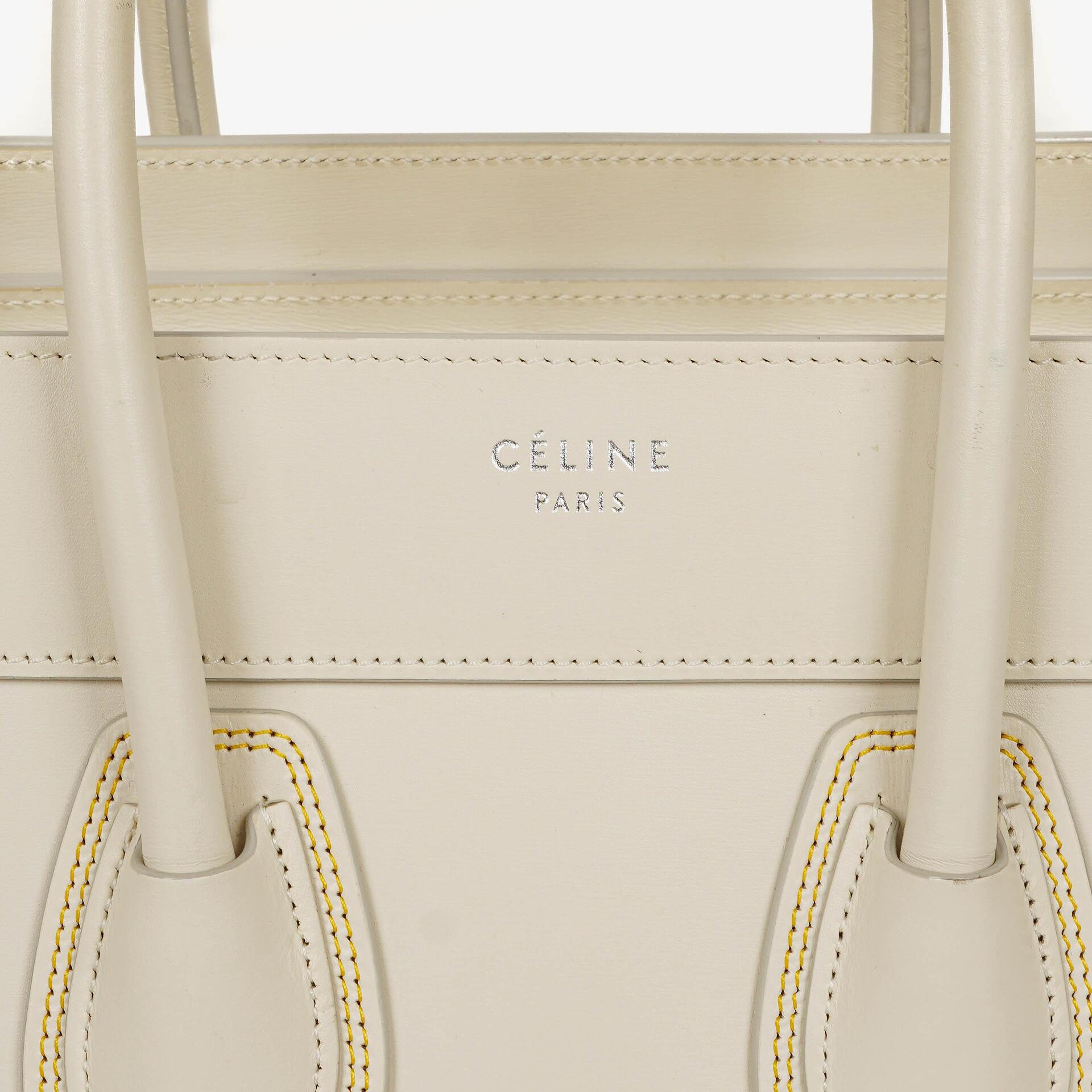 Celine Micro Luggage Handtasche aus cremefarbenem Kalbsleder mit mehrfarbigen Nähten