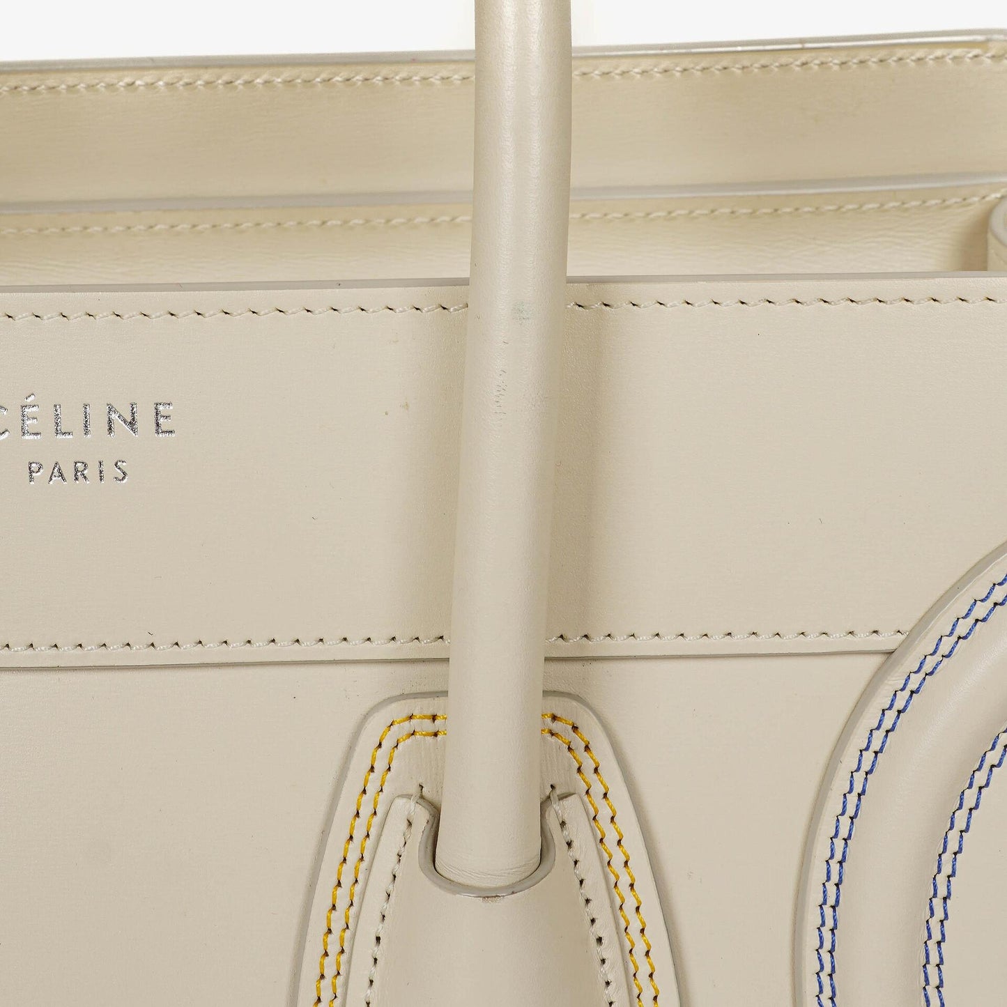 Celine Micro Luggage Handtasche aus cremefarbenem Kalbsleder mit mehrfarbigen Nähten