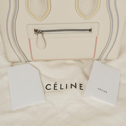 Celine Micro Luggage Handtasche aus cremefarbenem Kalbsleder mit mehrfarbigen Nähten
