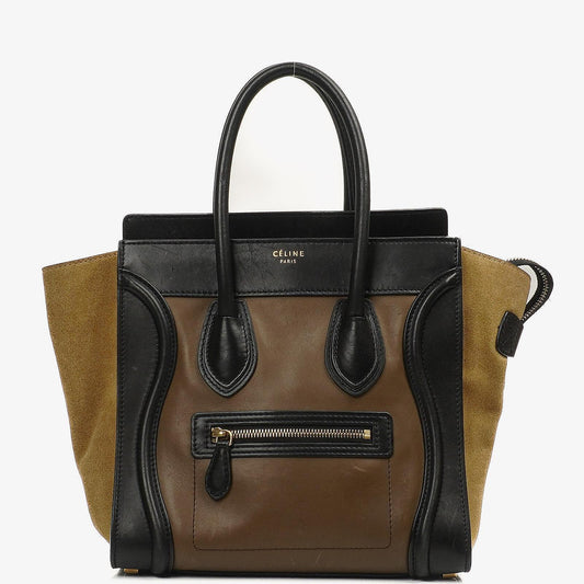 Celine Micro Luggage Tote Tasche aus dreifarbigem Kalbsleder und Wildleder