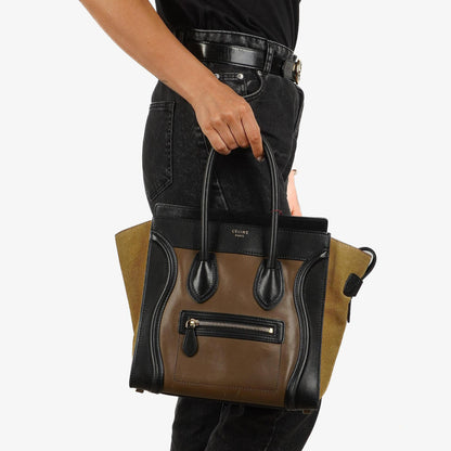 Celine Micro Luggage Tote Tasche aus dreifarbigem Kalbsleder und Wildleder
