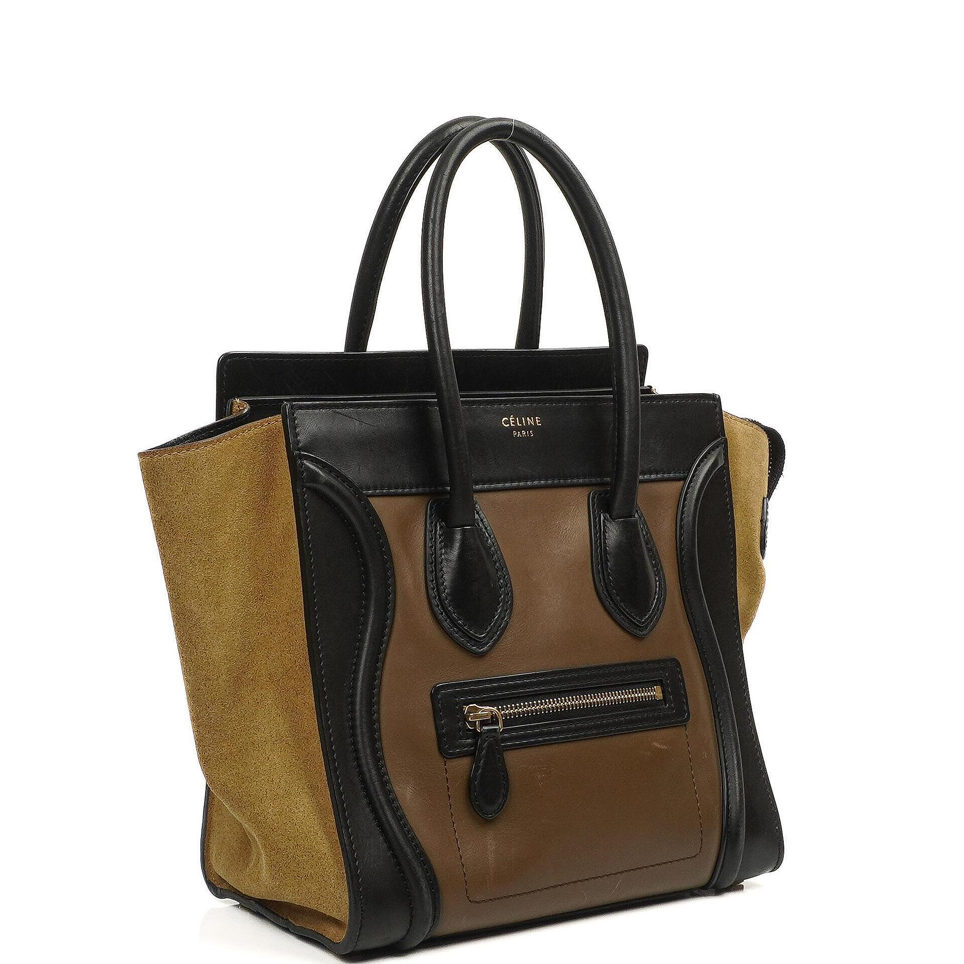 Celine Micro Luggage Tote Tasche aus dreifarbigem Kalbsleder und Wildleder