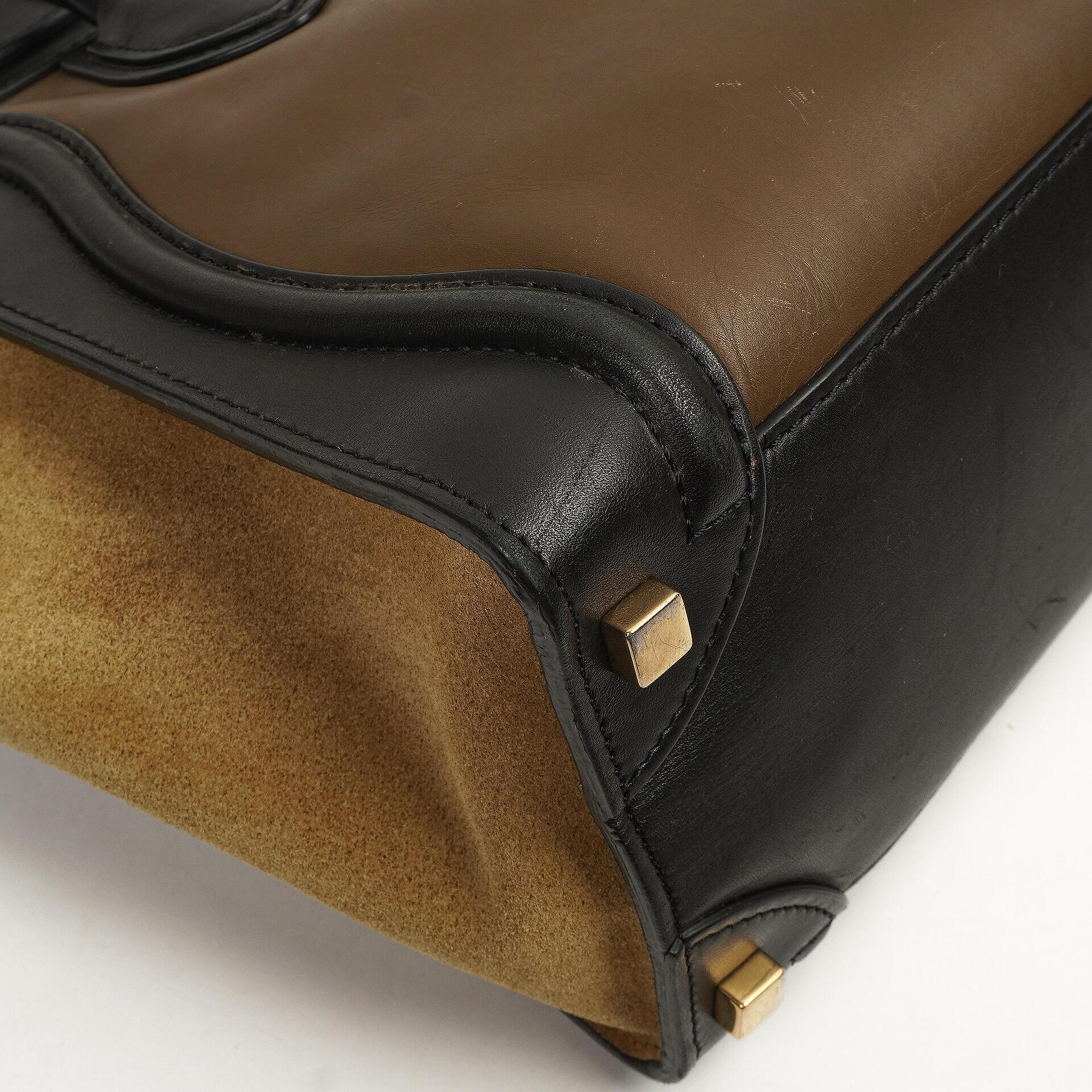 Celine Micro Luggage Tote Tasche aus dreifarbigem Kalbsleder und Wildleder
