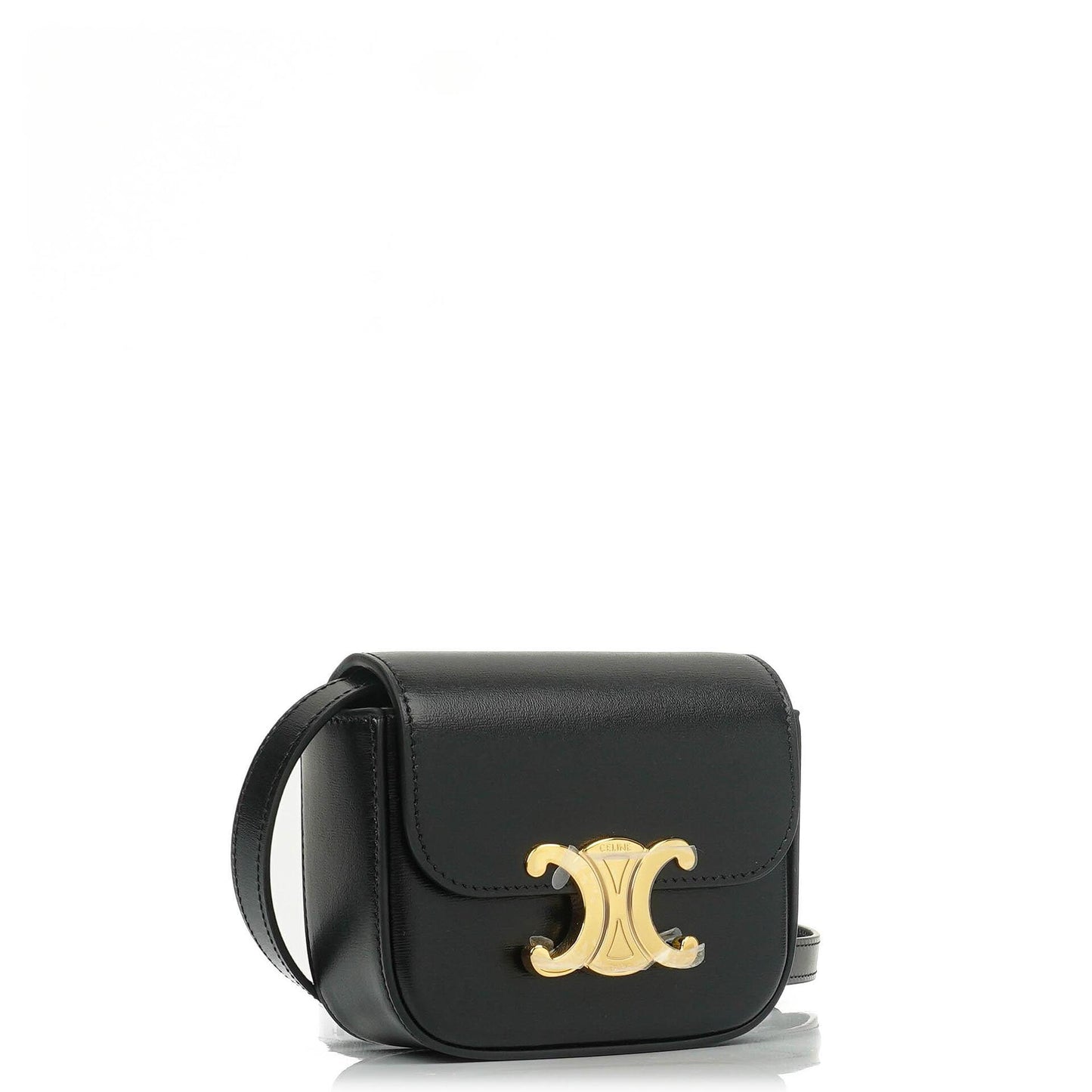 Celine Mini Triomphe Schulter-/Crossbody-Tasche aus schwarzem glänzendem Kalbsleder