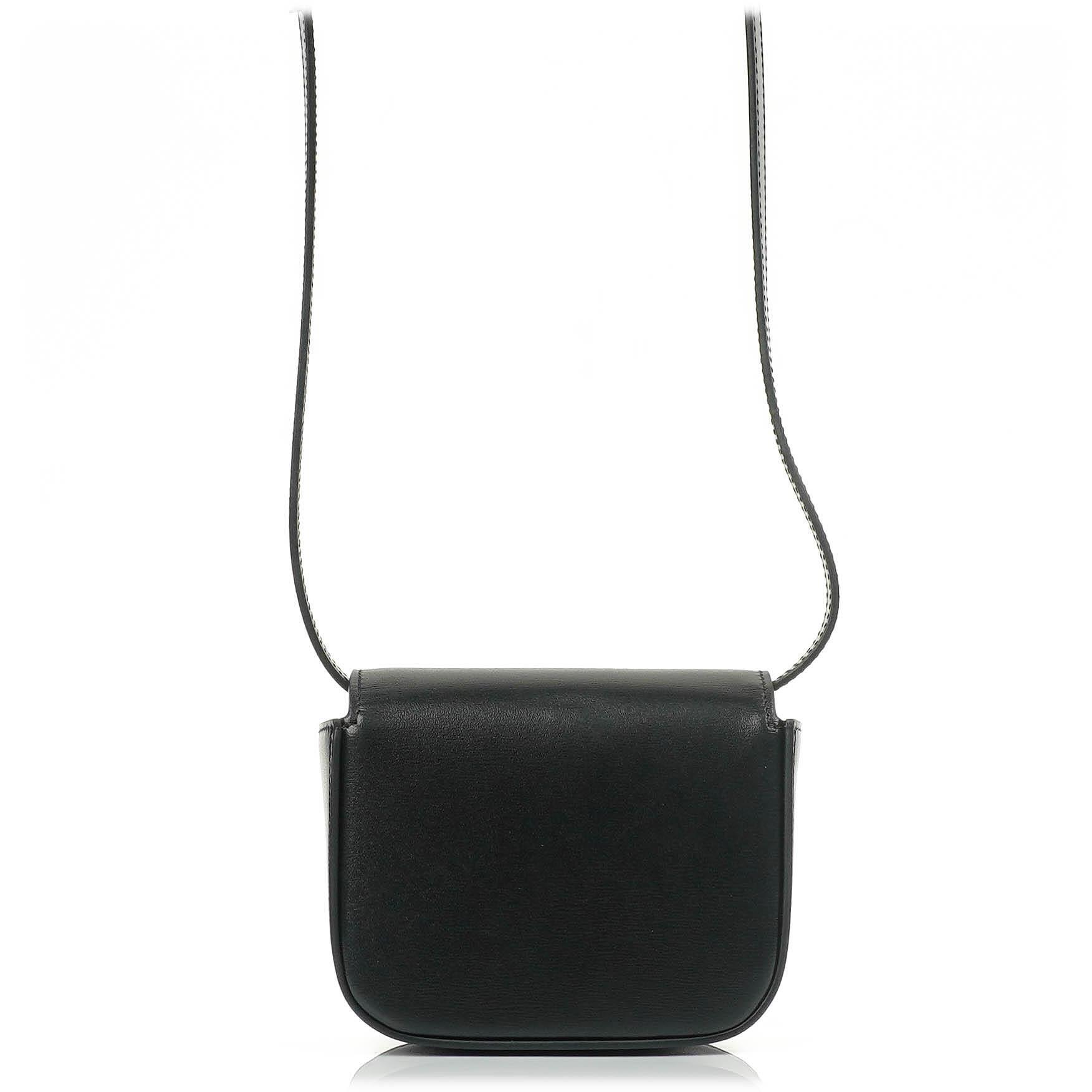 Celine Mini Triomphe Schulter-/Crossbody-Tasche aus schwarzem glänzendem Kalbsleder