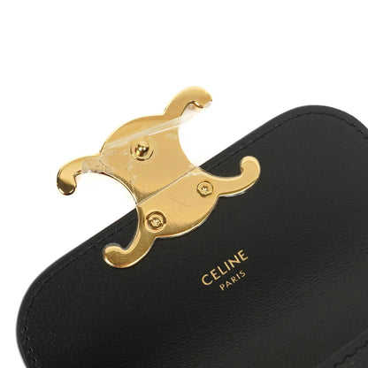 Celine Mini Triomphe Schulter-/Crossbody-Tasche aus schwarzem glänzendem Kalbsleder
