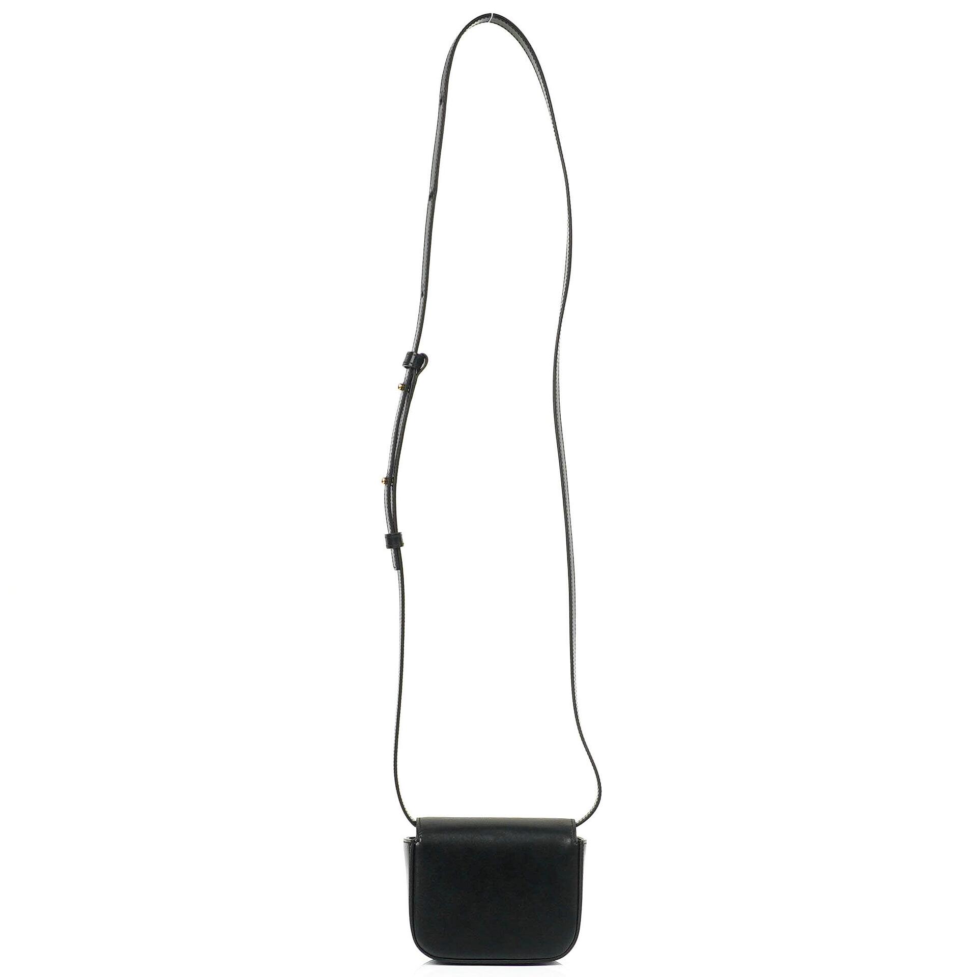 Celine Mini Triomphe Schulter-/Crossbody-Tasche aus schwarzem glänzendem Kalbsleder