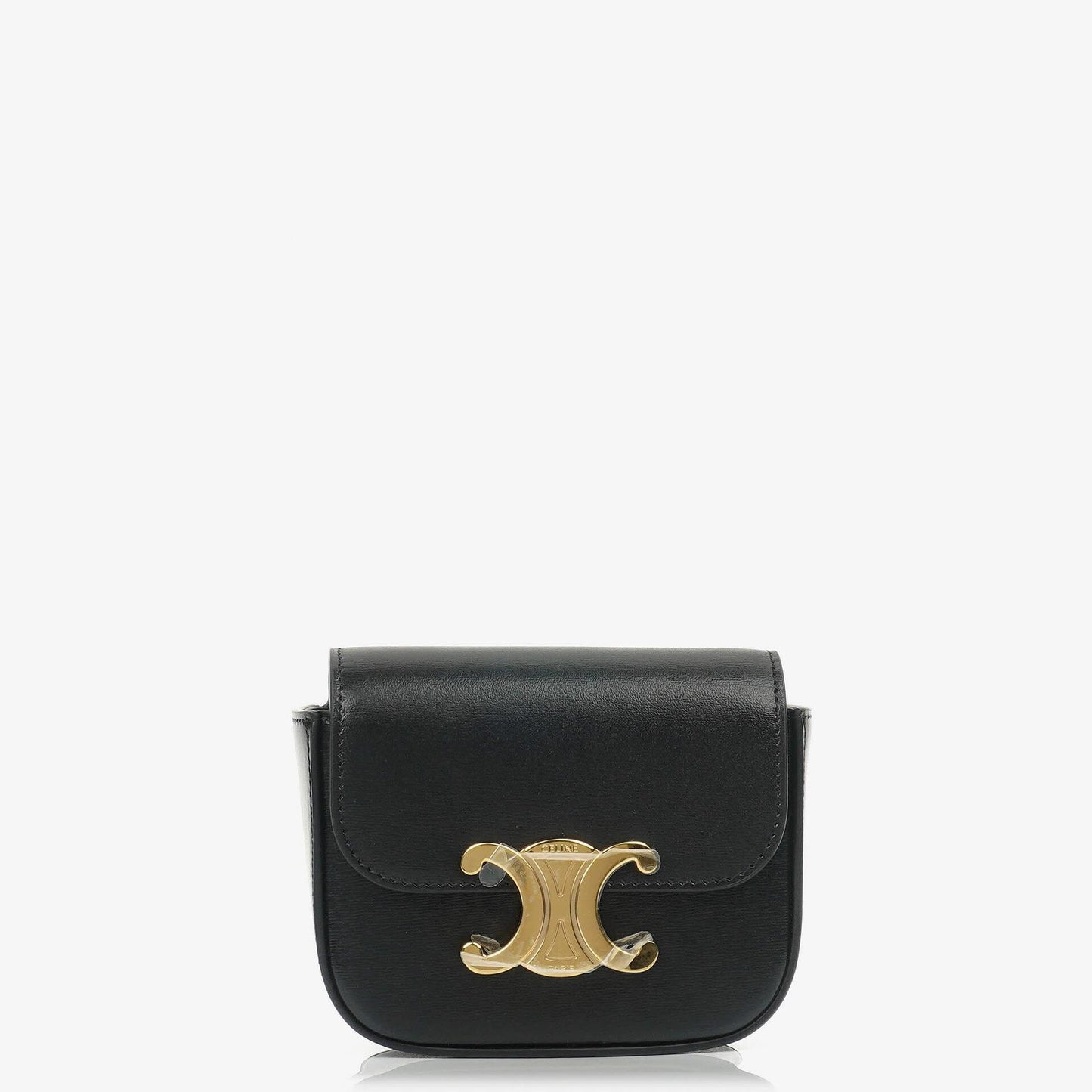 Celine Mini Triomphe Schulter-/Crossbody-Tasche aus schwarzem glänzendem Kalbsleder