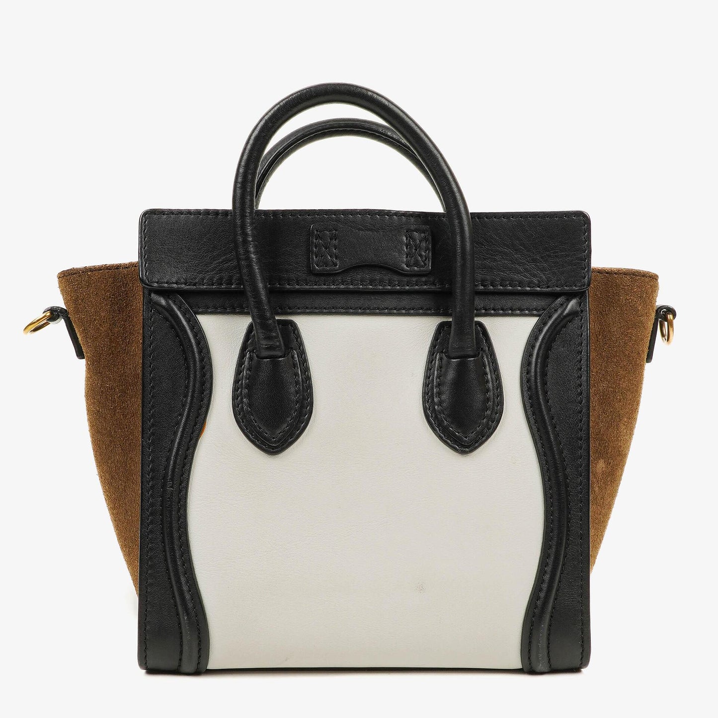 Celine Nano Luggage Handtasche aus Leder und Wildleder in Schwarz/Braun/Weiß