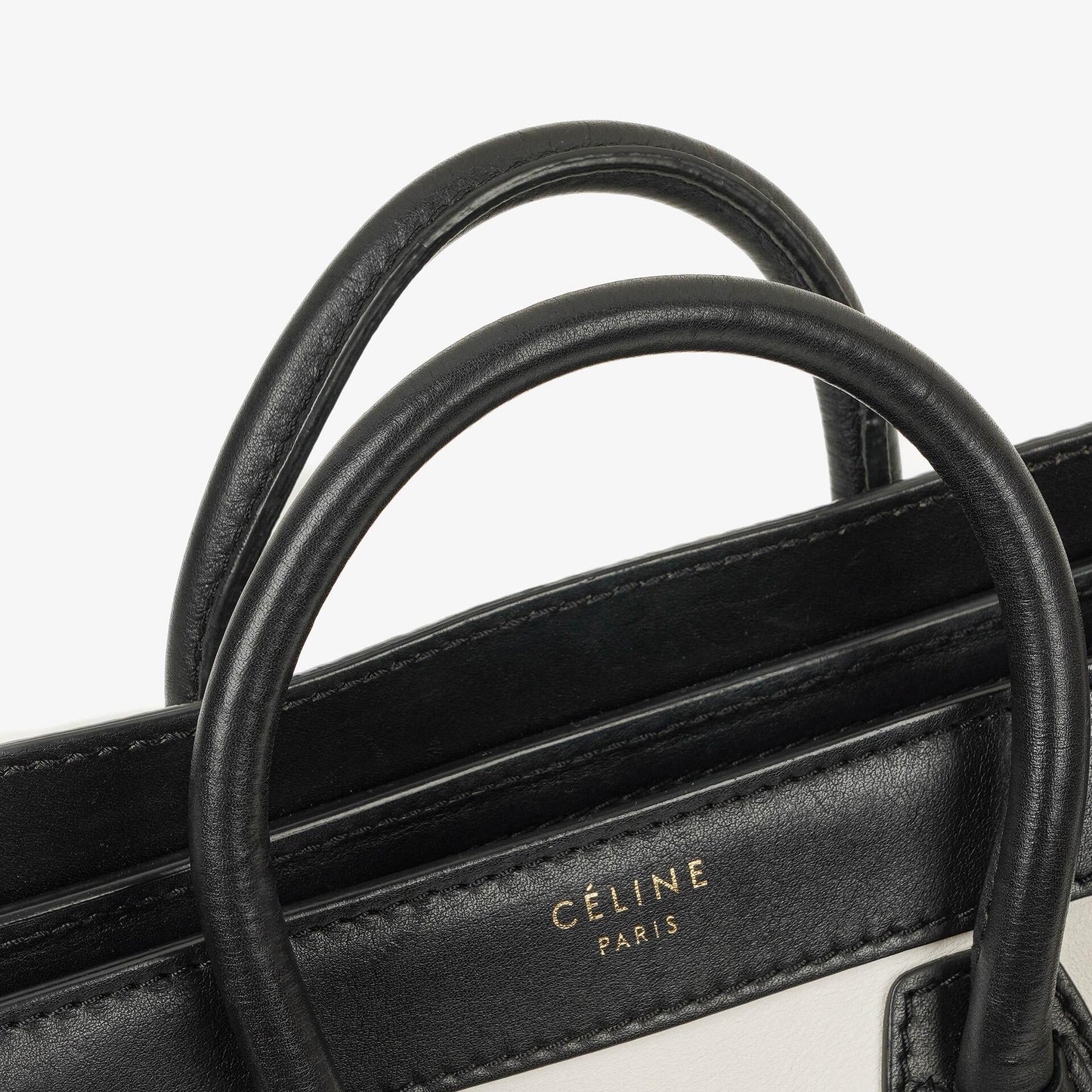 Celine Nano Luggage Handtasche aus Leder und Wildleder in Schwarz/Braun/Weiß