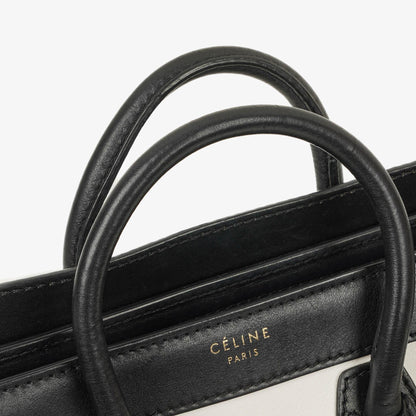 Celine Nano Luggage Handtasche aus Leder und Wildleder in Schwarz/Braun/Weiß