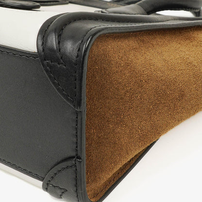 Celine Nano Luggage Handtasche aus Leder und Wildleder in Schwarz/Braun/Weiß