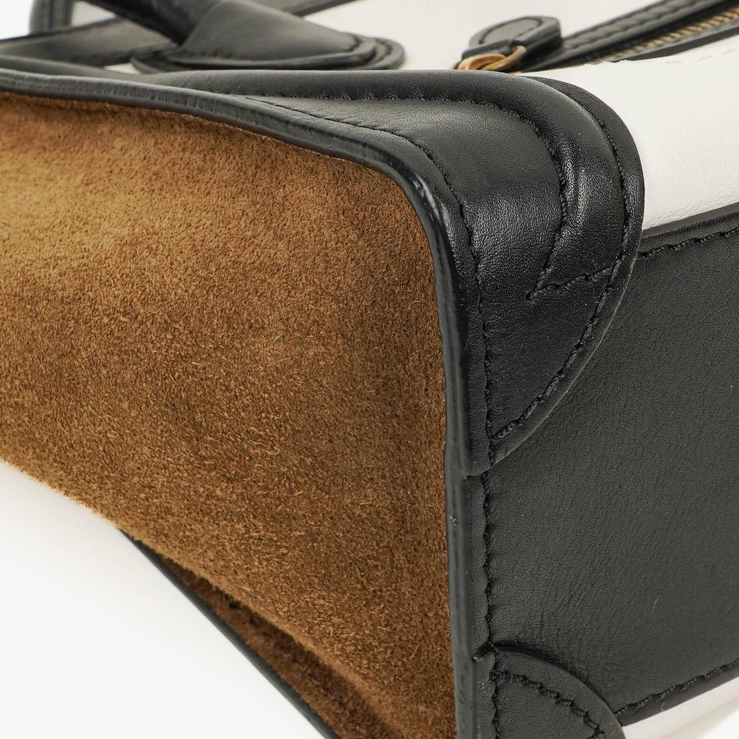 Celine Nano Luggage Handtasche aus Leder und Wildleder in Schwarz/Braun/Weiß
