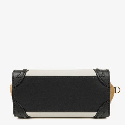 Celine Nano Luggage Handtasche aus Leder und Wildleder in Schwarz/Braun/Weiß