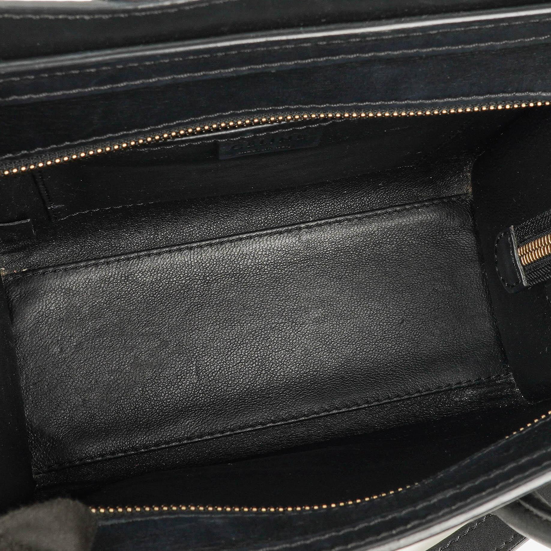 Celine Nano Luggage Handtasche aus Leder und Wildleder in Schwarz/Braun/Weiß