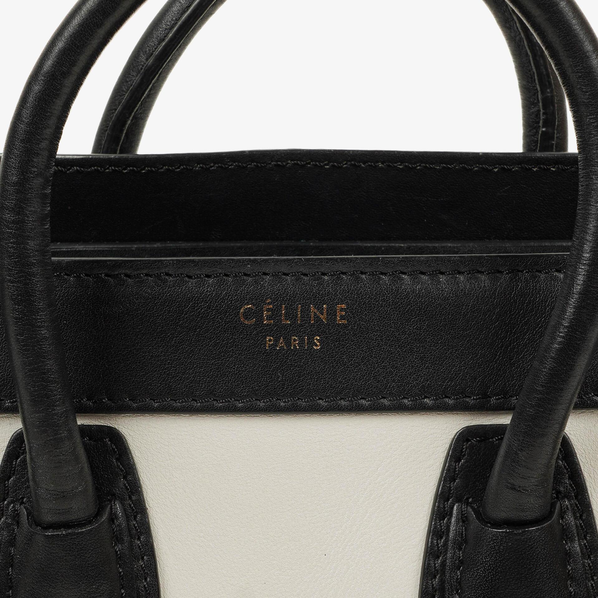 Celine Nano Luggage Handtasche aus Leder und Wildleder in Schwarz/Braun/Weiß