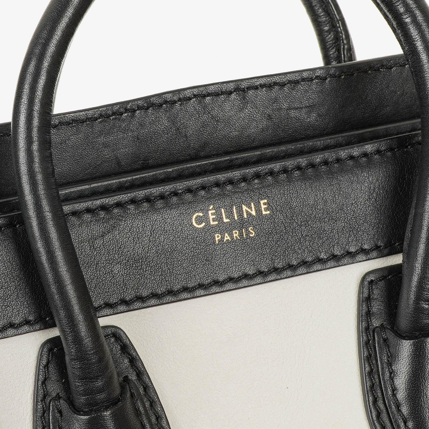Celine Nano Luggage Handtasche aus Leder und Wildleder in Schwarz/Braun/Weiß
