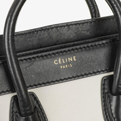 Celine Nano Luggage Handtasche aus Leder und Wildleder in Schwarz/Braun/Weiß