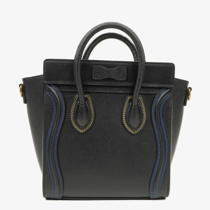 Celine Nano Luggage Handtasche aus glattem schwarzem Kalbsleder mit mehrfarbigen Nähten