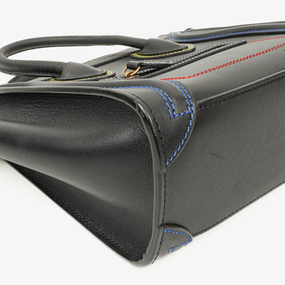 Celine Nano Luggage Handtasche aus glattem schwarzem Kalbsleder mit mehrfarbigen Nähten