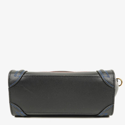 Celine Nano Luggage Handtasche aus glattem schwarzem Kalbsleder mit mehrfarbigen Nähten