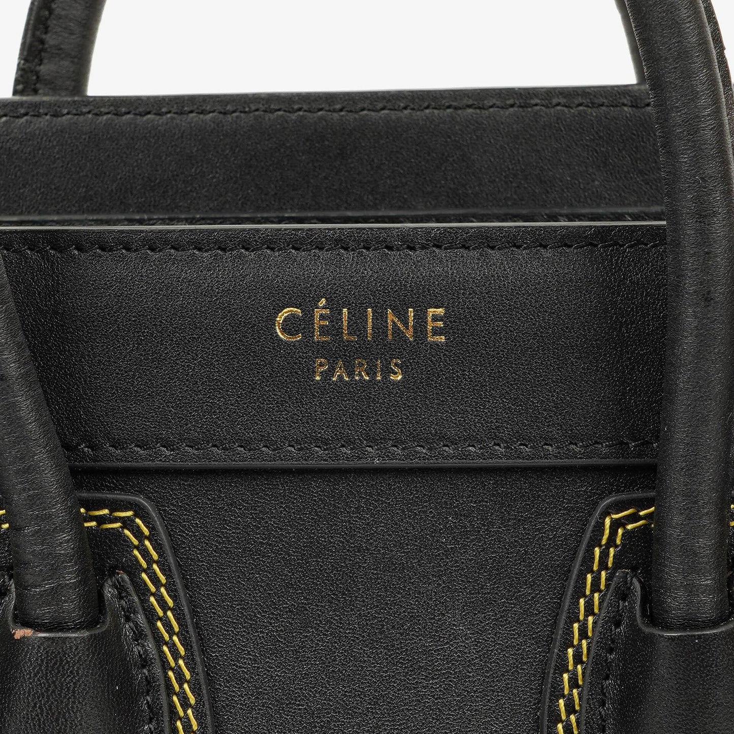 Celine Nano Luggage Handtasche aus glattem schwarzem Kalbsleder mit mehrfarbigen Nähten