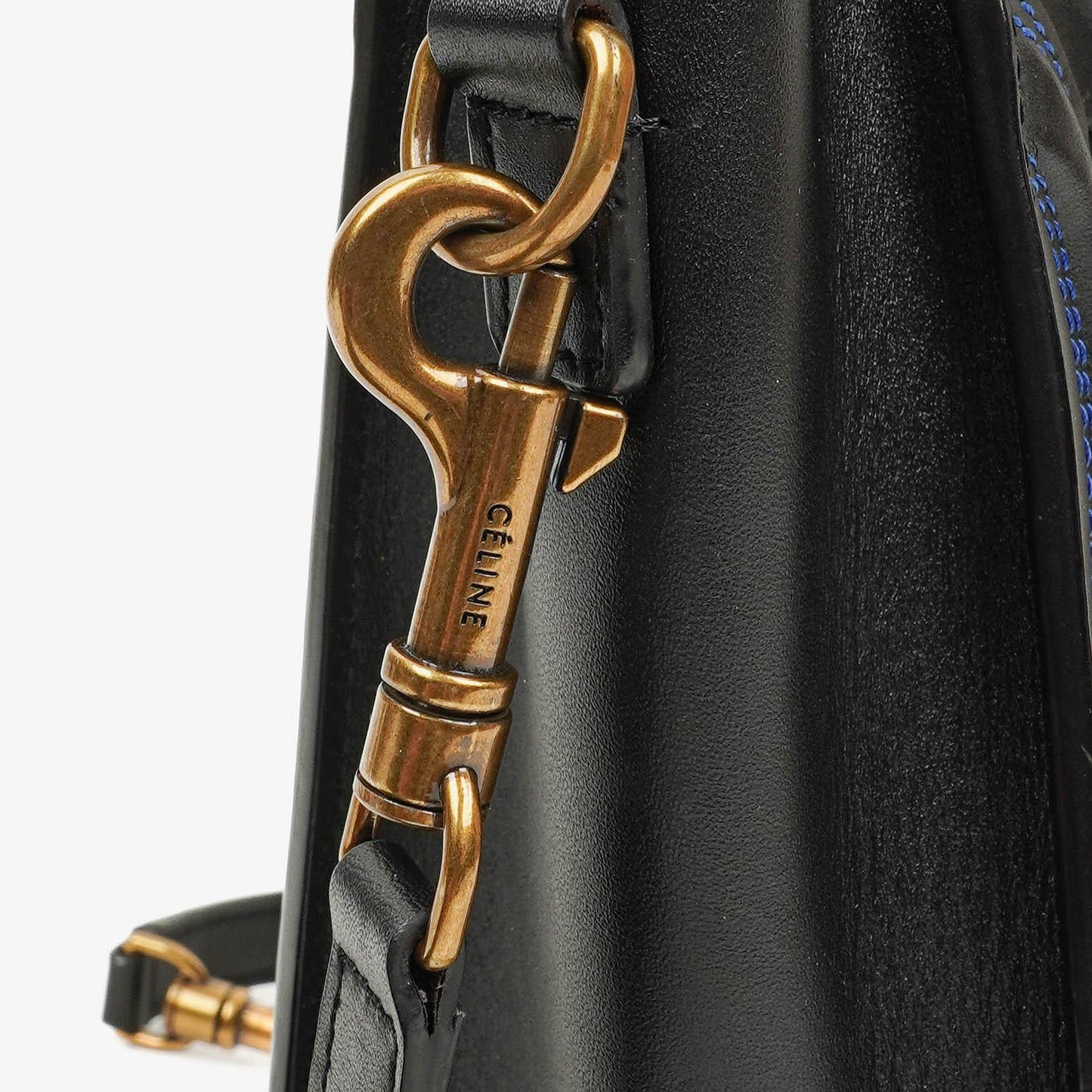 Celine Nano Luggage Handtasche aus glattem schwarzem Kalbsleder mit mehrfarbigen Nähten