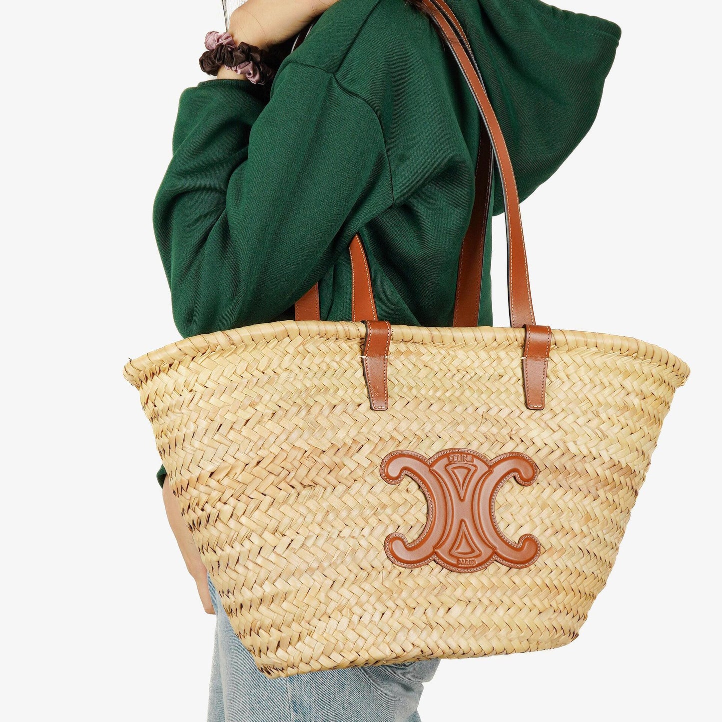 Celine Classic Triomphe Panier aus Palm Leaves Kalbsleder
