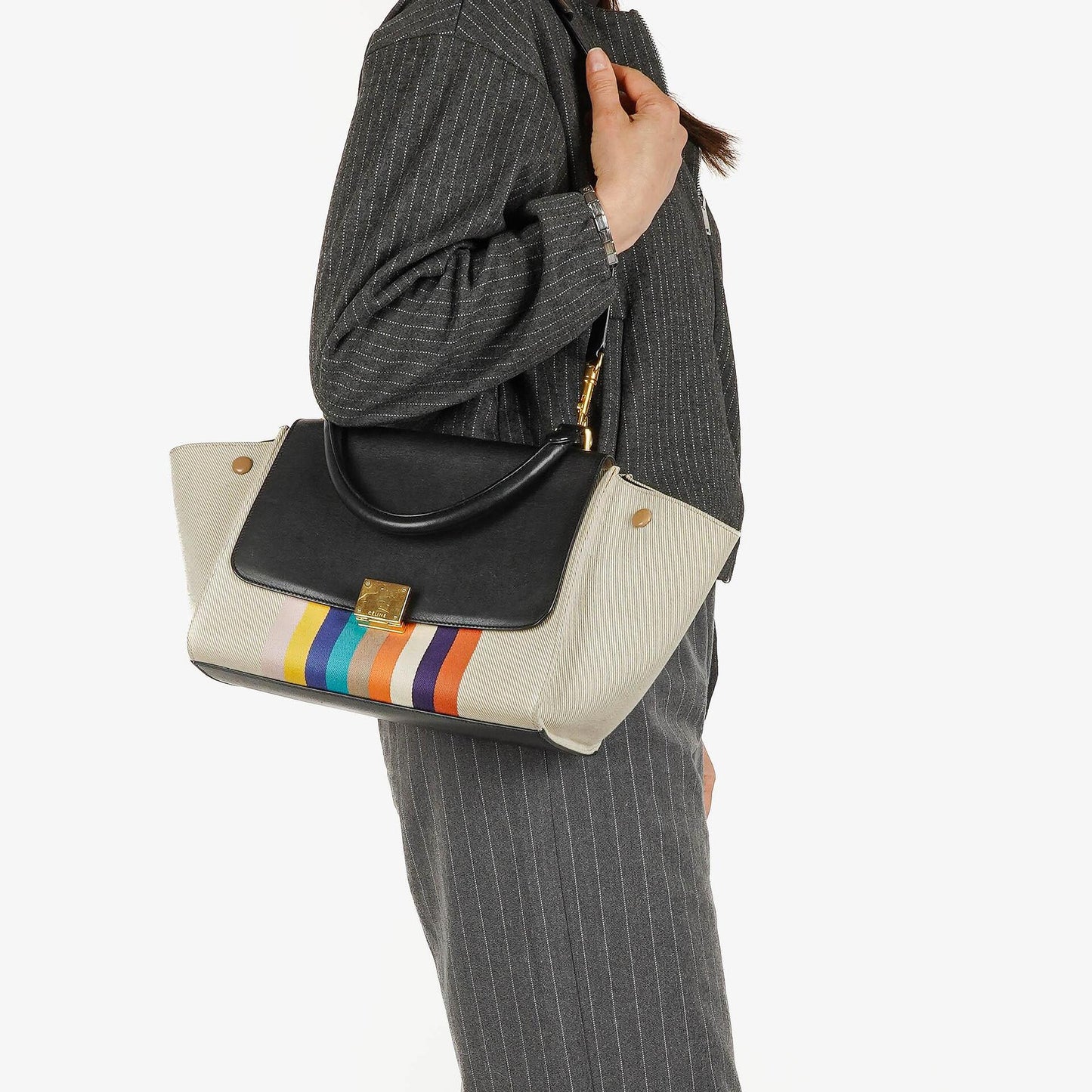 Celine kleine Trapeze Tasche aus mehrfarbig gestreiftem Canvas