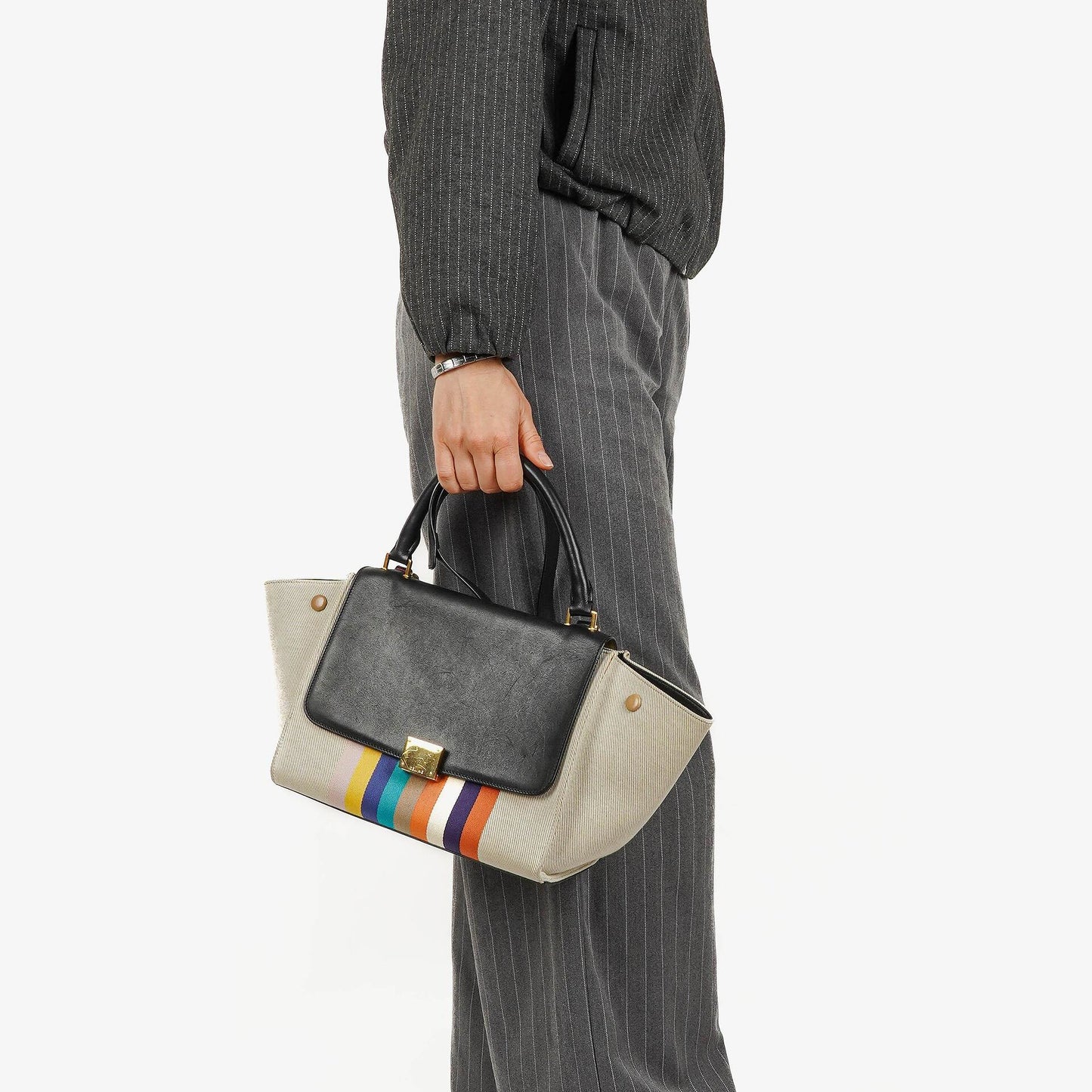 Celine kleine Trapeze Tasche aus mehrfarbig gestreiftem Canvas