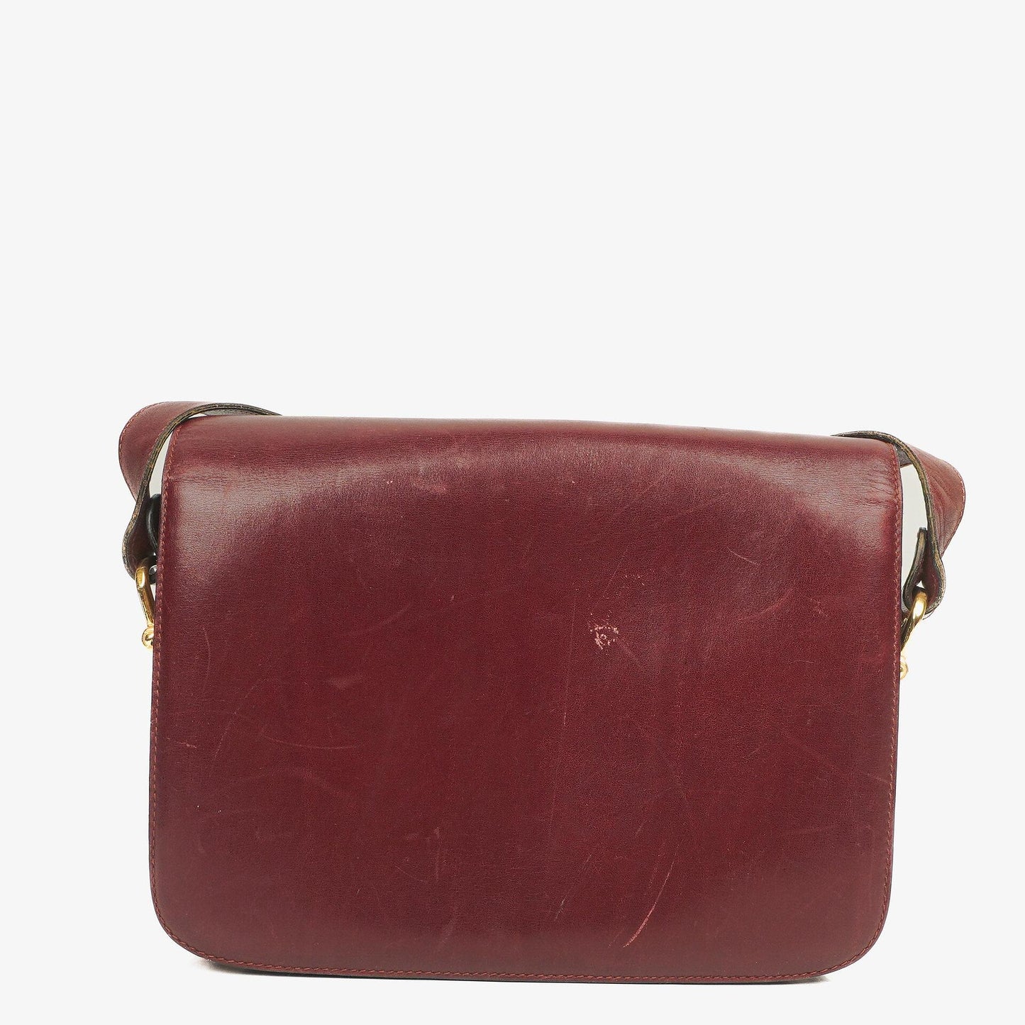 Céline Triomphe Schultertasche aus burgunderfarbenem glänzendem Kalbsleder