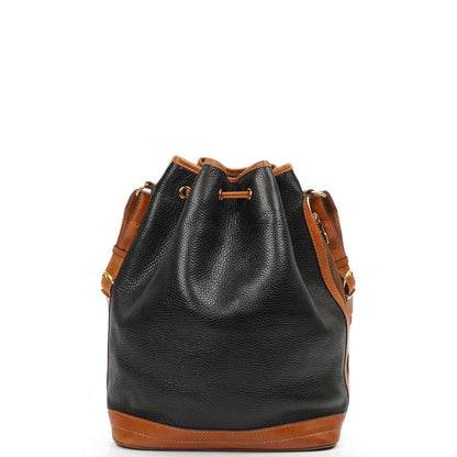 Celine Vintage Schwarze genarbte Leder Zugband Bucket Bag