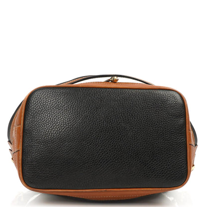 Celine Vintage Schwarze genarbte Leder Zugband Bucket Bag