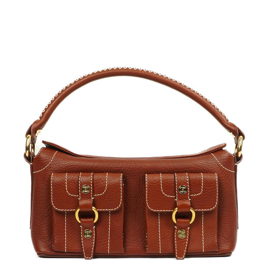 Celine Vintage Braune Texturierte Leder Schultertasche