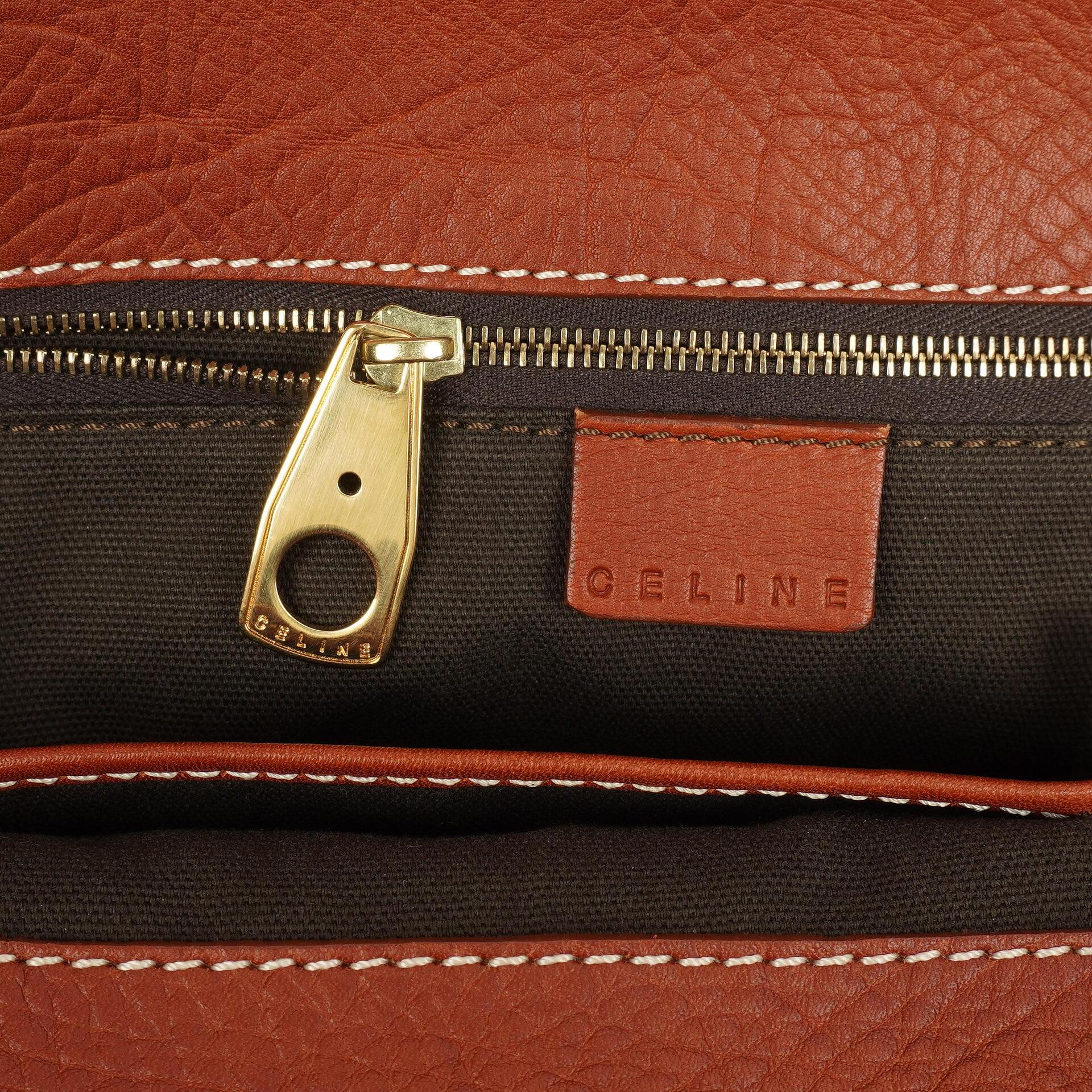 Celine Vintage Braune Texturierte Leder Schultertasche