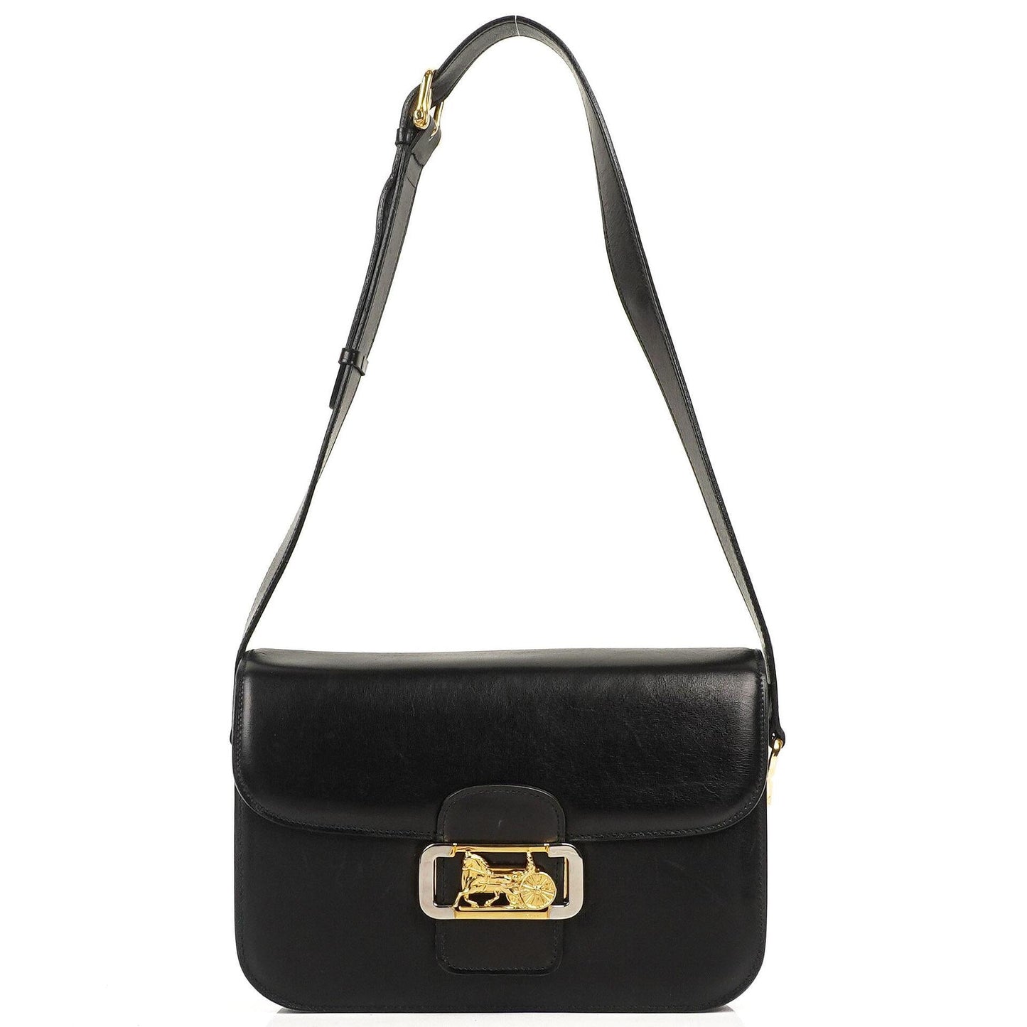 Celine Vintage Caleche Schultertasche aus schwarzem Box Kalbsleder